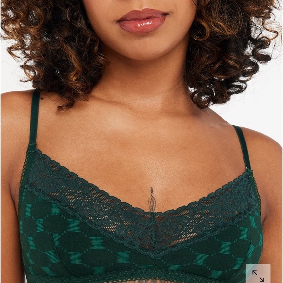 Savage X Fenty Green Glo X Link Cotton Bralette Mid-Rise Thong & High-Leg Bikini - Picture 7 of 16